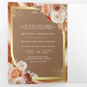 テラコッタ フローラル パンパス ゴールド ベージュ ウェディング 三つ折り招待状 (内部最初)