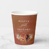 テラコッタ フローラル ボヘミアンスタイル モダン 秋のウェディング 紙コップ (正面)