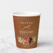 テラコッタ フローラル ボヘミア モダン 秋のウェディング 紙コップ (裏面)