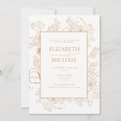 テラコッタ フローラル ライン アート ポスト ウェディング ブランシュ 招待状 (正面)