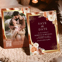テラコッタ フローラル ワインレッド QRコード 写真 結婚式