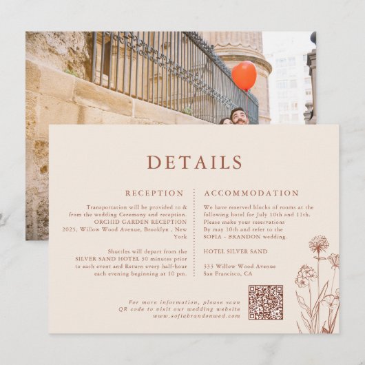 テラコッタ フローラル 秋 ワイルドフラワー ウェディング 詳細 エンクロージャーカード (正面/裏面)