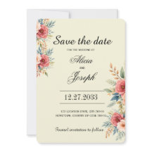 テラコッタ フローラル 花 Save the Date