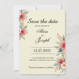 テラコッタ フローラル 花 Save the Date セーブザデート