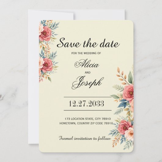 テラコッタ フローラル 花 Save the Date セーブザデート (正面)