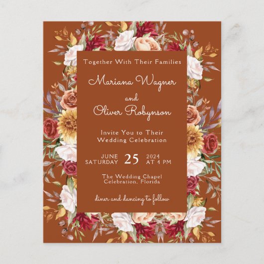 テラコッタ ブジェット モダン 秋 フラワーズ ウェディング (正面)