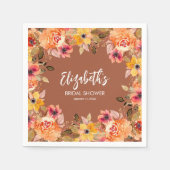 テラコッタ ブライダルシャワーの秋の花 スタンダードカクテルナプキン (正面)