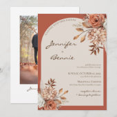 テラコッタ ブラウン ボヘミアンフラワーモダン ボタニカル  招待状 (正面/裏面)