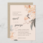 テラコッタ ブラッシュ ウォーターカラー フラワーズ ウェディング 招待状 (正面/裏面)