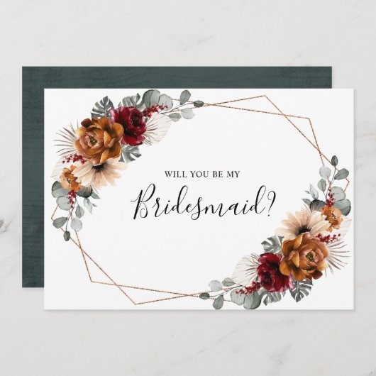 テラコッタ・ブルゴーニュが私の花嫁になる 招待状 (正面/裏面)