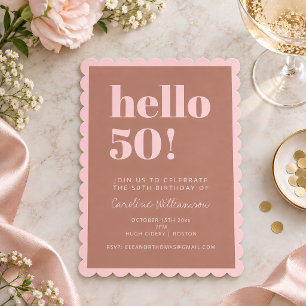 テラコッタ ブルッシュ 50歳 誕生日パーティー スカラップ 招待状