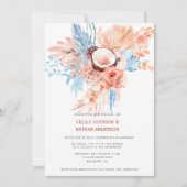 テラコッタ&ブルー淡い色のトロピカルビーチ結婚式 | 招待状 (正面)