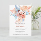 テラコッタ&ブルー淡い色のトロピカルビーチ結婚式 | 招待状 (スタンド正面)