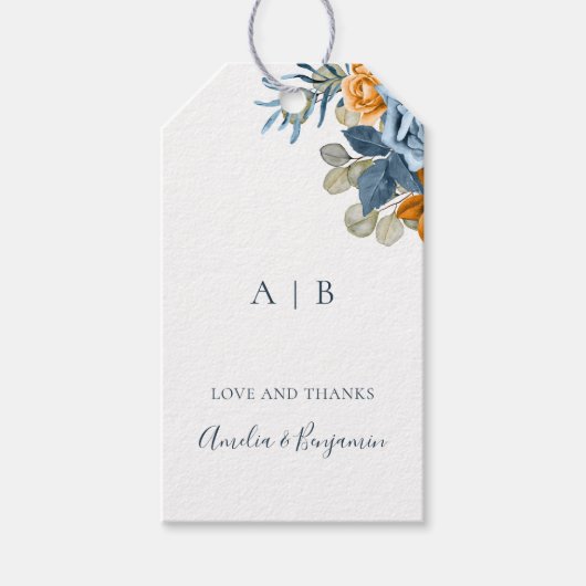 テラコッタ ブルー ラスト エレガント サンクス ウェディング ギフトタグ (正面)