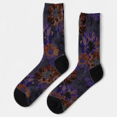テラコッタ、ベルベット色の灰色に紫の花 ソックス (左)