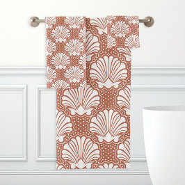 テラコッタ&ホワイトシーシェル バスタオルセット