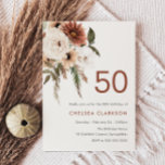 テラコッタ&ホワイトボホフローラ50thバースデーパーティー 招待状<br><div class="desc">Terracotto & White Bohoフローラ50th Birthday Party Invitation Matching collection in Niche and Nest store.美しい手の絵を描水の色イラストレーション</div>