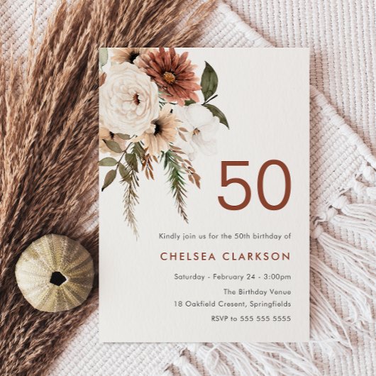 テラコッタ&ホワイトボホフローラ50thバースデーパーティー 招待状
