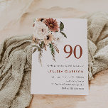 テラコッタ&ホワイトボホフローラ90thバースデーパーティー 招待状<br><div class="desc">Terracotto & White Bohoフローラ90th Birthday Party Invitation Matching collection in Niche and Nest store.美しい手の絵を描水の色イラストレーション</div>