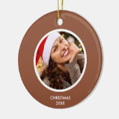 テラコッタ&ホワイトモダンイニシャルモノグラム写真 セラミックオーナメント (左)