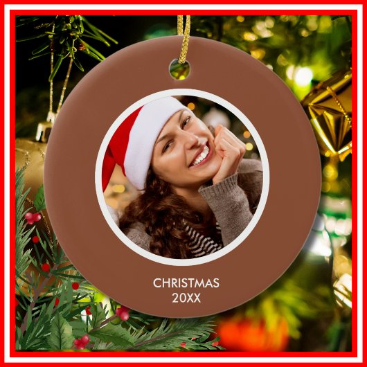 テラコッタ&ホワイトモダンイニシャルモノグラム写真 セラミックオーナメント