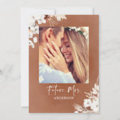 テラコッタ ホワイト フラワーズ ボーホー フォト ブライズシャワー 招待状 (裏面)