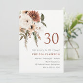 テラコッタ & ホワイト ボヘミアンフラワー 30歳の誕生日パーティー 招待状 (スタンド正面)
