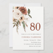 テラコッタ & ホワイト ボヘミアンフラワー 80歳の誕生日パーティー 招待状 (正面)