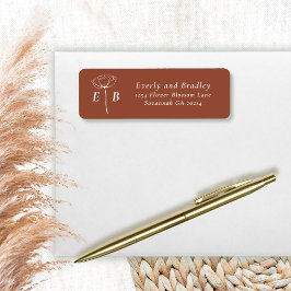 テラコッタ ホワイト モノグラム フローラル アクセント アドレス ラベル