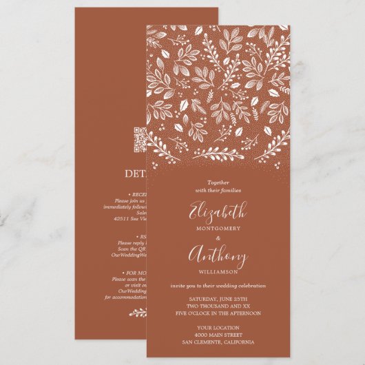 テラコッタ ボタニカル オールインワン ウェディング 招待状 (正面/裏面)