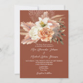 テラコッタ ボヘミアンフラワー QRコード ウェディング 招待状 (正面)