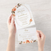 テラコッタ ボヘミアンフローラル 秋の結婚式 招待状 RSVP付き (貼ってはがせる)