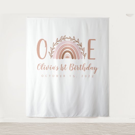テラコッタ ボヘミアンレインボー ファーストバースデー 背景 タペストリー (正面)