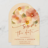 テラコッタ ボホ フラワル セイブ・ザ・デート 招待状 (正面/裏面)