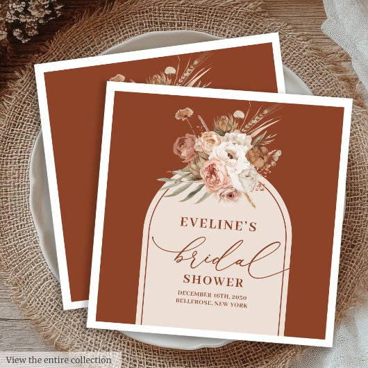 テラコッタ ボホ フラワーのナプキン　ブライダルシャワーのため