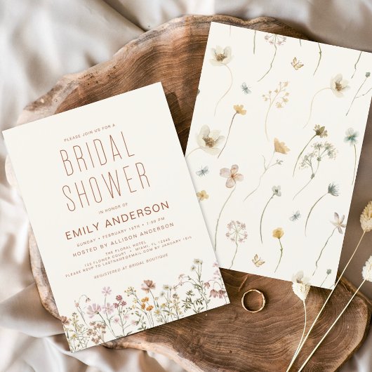 テラコッタ ボホ ワイルドフラワー ブライダルシャワー エレガント 招待状
