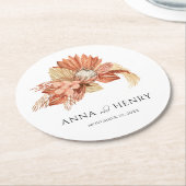 テラコッタ ボーホー ドライ フラワーパンパス グラス ウェディング ラウンドペーパーコースター (アングル)