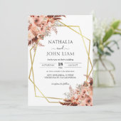 テラコッタ ボーホー パンパス ジオメトリック ゴールド ウェディング 招待状 (スタンド正面)