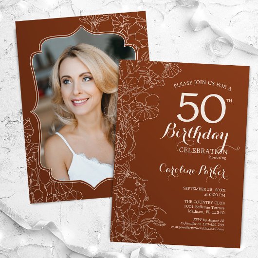 テラコッタ ボーホー フォト 50歳 バースデー パーティー 招待状