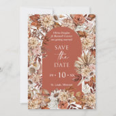 テラコッタ ボーホー フラワーズ ヴィンテージ オータム ウェディング セーブザデート (正面)