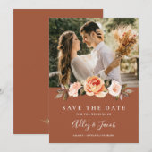 テラコッタ ボーホー フラワーフォト ウェディング セーブザデート (正面/裏面)