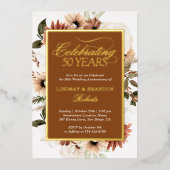 テラコッタ ボーホー フラワー ウェディング アニバーサリー ゴールド 箔招待状 (正面)