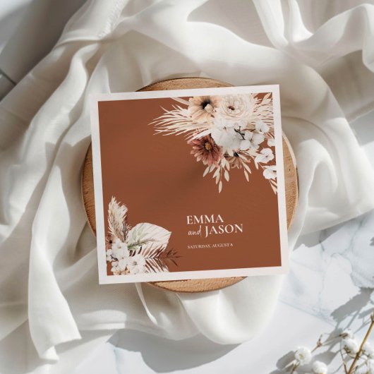 テラコッタ ボーホー フラワー ウェディング ナプキン スタンダードカクテルナプキン