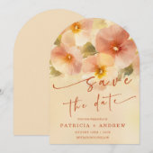 テラコッタ ボーホー フローラル セーブ・ザ・デート 招待状 (正面/裏面)
