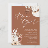 テラコッタ ボーホー 女の子のベイビーシャワー 招待状 (正面)
