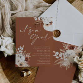 テラコッタ ボーホー 女の子のベイビーシャワー 招待状