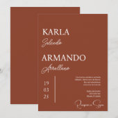 テラコッタ ミニマリスト ウェディング 招待状 スペイン語 (正面/裏面)
