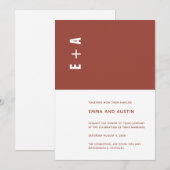 テラコッタ ミニマリスト カラー ブロック イニシャル ウェディング 招待状 (正面/裏面)