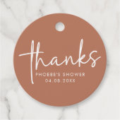 テラコッタ ミニマリスト スクリプト ブライダル シャワー フェイバータグ (正面)