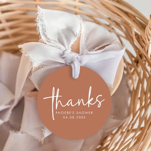 テラコッタ ミニマリスト スクリプト ブライダル シャワー フェイバータグ